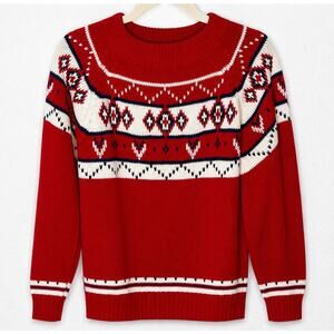 Vintage JC Penney Festive Red and Cream Women's Sweater Ski Sweater size small